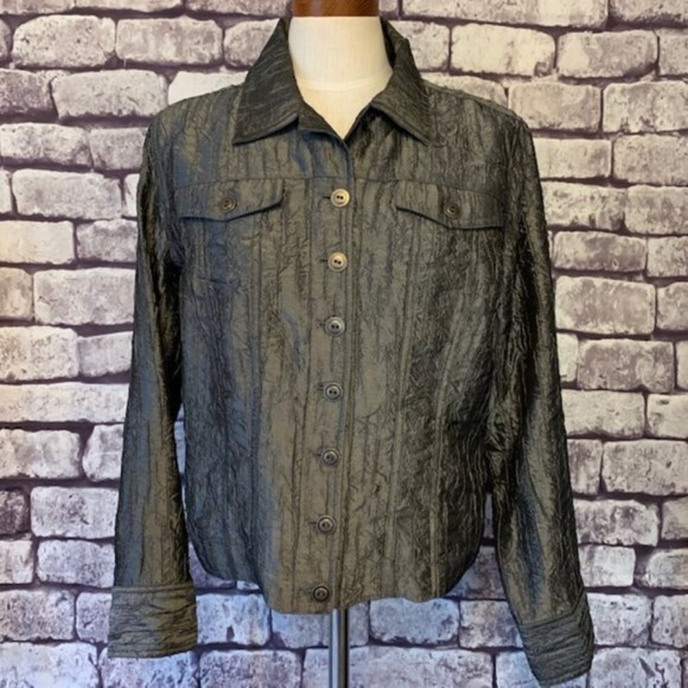 Chico's Shiny Puckered Fabric Jacket Size L